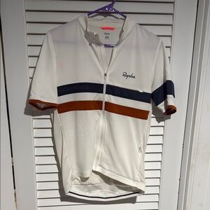 Rapha White Jersey with Navy and Brown Stripes
